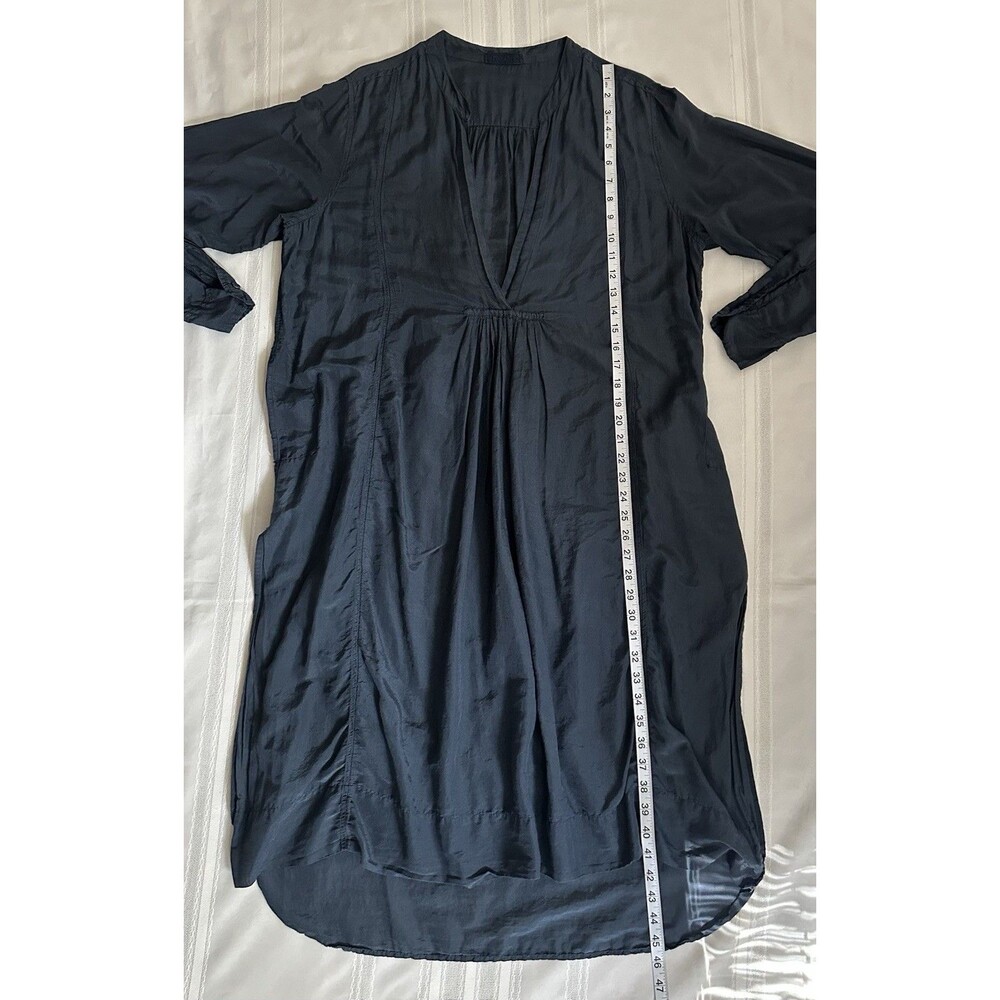 CP Shades Blue Long/Midi Dress in Cotton-Silk Blend with V-Neck and Pockets SZ L - Picture 8 of 16